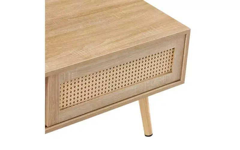 Tavolino da caffè moderno in rattan da 41,34 pollici con anta scorrevole, gambe in legno massello, adatto per il soggiorno, naturale