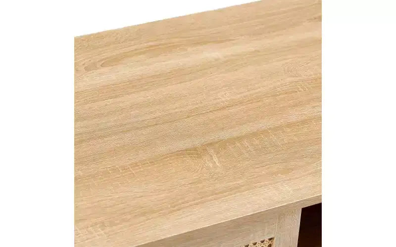 Tavolino da caffè moderno in rattan da 41,34 pollici con anta scorrevole, gambe in legno massello, adatto per il soggiorno, naturale
