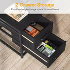 Scrivania per computer da 55 pollici con 2 cassetti e ripiani portaoggetti, scrivania rustica con libreria per ufficio domestico, workstation nera