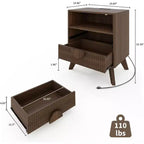 2 comodini moderni con scanalature, gambe angolate e maniglie rotonde in legno, 2 cassetti, tavolino da salotto per camera da letto e soggiorno