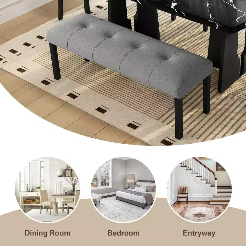 47.24 Moderna panca da pranzo trapuntata in lino con stile rustico e utilizzo versatile