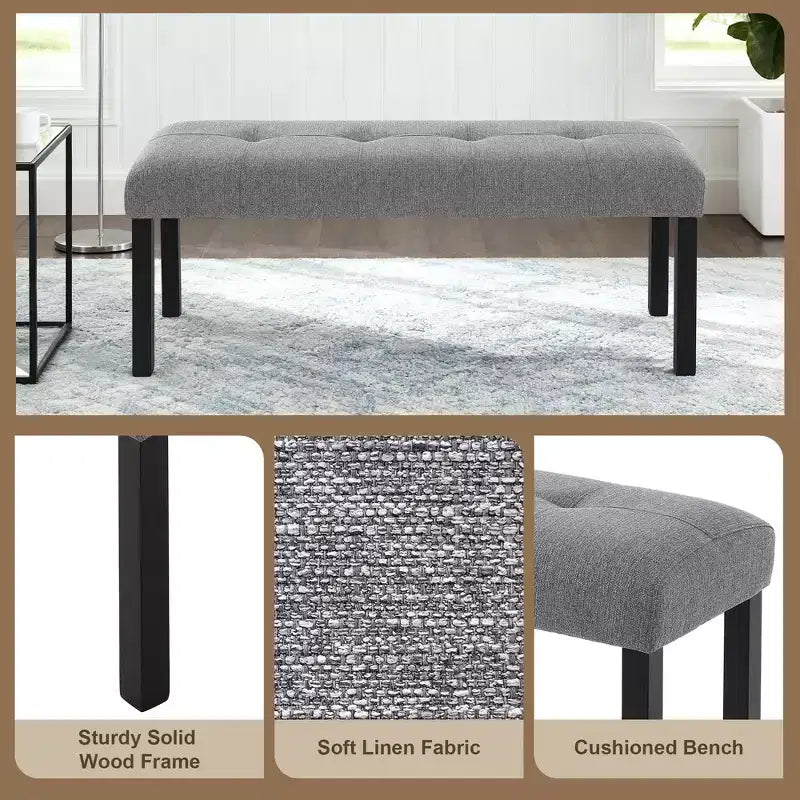 47.24 Moderna panca da pranzo trapuntata in lino con stile rustico e utilizzo versatile