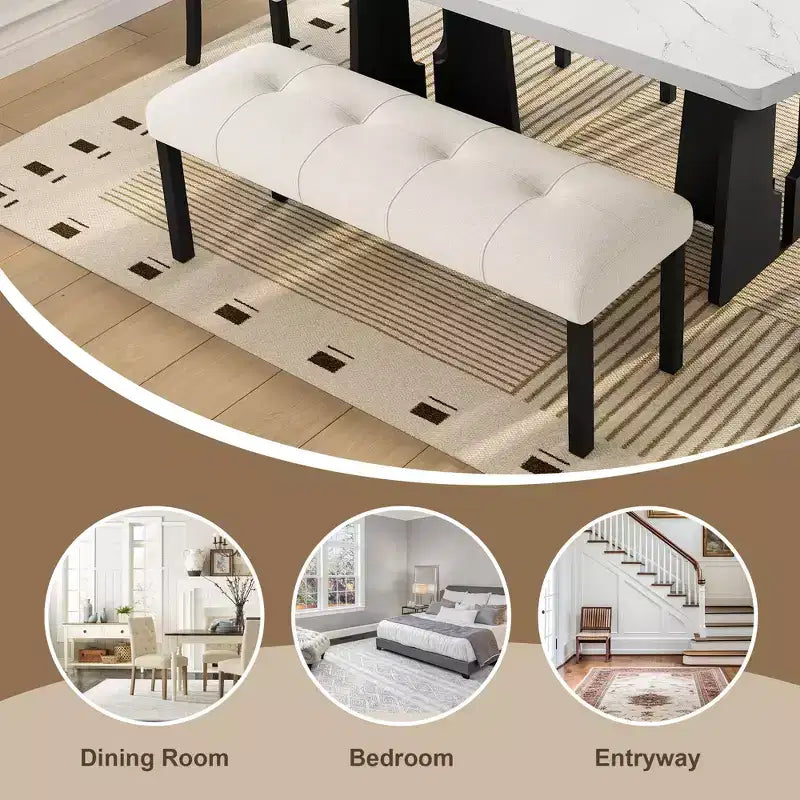 47.24 Moderna panca da pranzo trapuntata in lino con stile rustico e utilizzo versatile