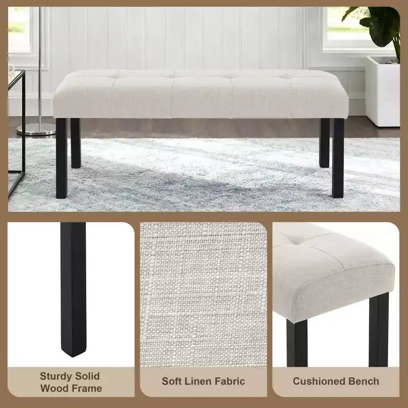 47.24 Moderna panca da pranzo trapuntata in lino con stile rustico e utilizzo versatile