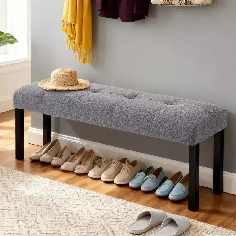 47.24 Moderna panca da pranzo trapuntata in lino con stile rustico e utilizzo versatile
