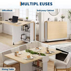 Tavolo da Pranzo Pieghevole Convertibile con Contenitore, Carrello da Cucina con Ruote e Ripiani per Piccoli Spazi, in Legno Ingegnerizzato