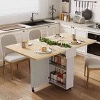 Tavolo da Pranzo Pieghevole Convertibile con Contenitore, Carrello da Cucina con Ruote e Ripiani per Piccoli Spazi, in Legno Ingegnerizzato