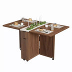 Tavolo da Pranzo Pieghevole Convertibile con Contenitore, Carrello da Cucina con Ruote e Ripiani per Piccoli Spazi, in Legno Ingegnerizzato
