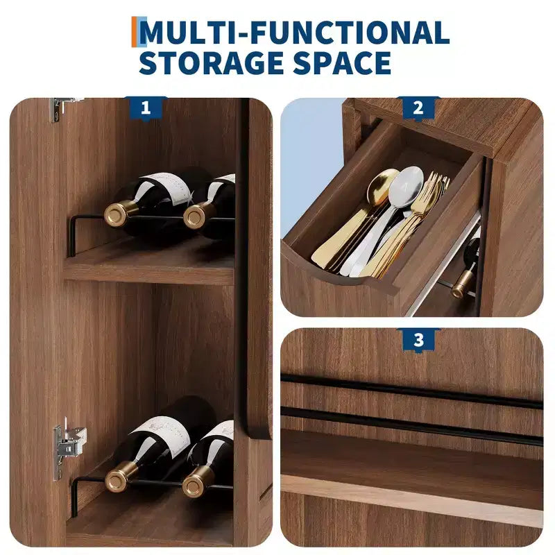 Tavolo da Pranzo Pieghevole Convertibile con Contenitore, Carrello da Cucina con Ruote e Ripiani per Piccoli Spazi, in Legno Ingegnerizzato
