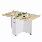 Tavolo da Pranzo Pieghevole Convertibile con Contenitore, Carrello da Cucina con Ruote e Ripiani per Piccoli Spazi, in Legno Ingegnerizzato