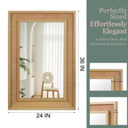 Specchio da parete decorativo rettangolare in rattan 24 x 36 con cornice in legno, specchio decorativo in stile rustico per bagno, ingresso o arredamento della casa