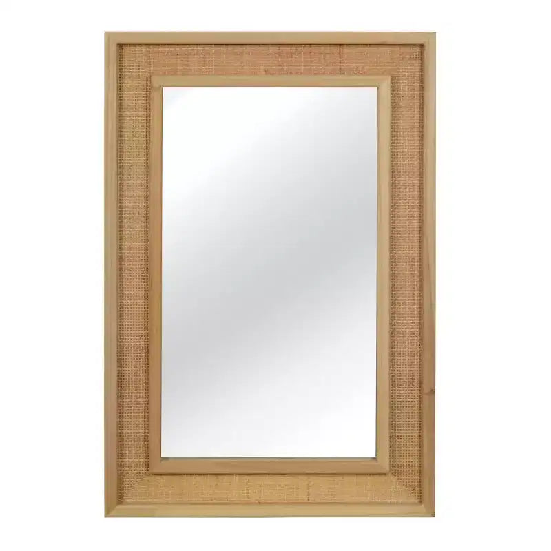 Specchio da parete decorativo rettangolare in rattan 24 x 36 con cornice in legno, specchio decorativo in stile rustico per bagno, ingresso o arredamento della casa