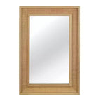 Specchio da parete decorativo rettangolare in rattan 24 x 36 con cornice in legno, specchio decorativo in stile rustico per bagno, ingresso o arredamento della casa