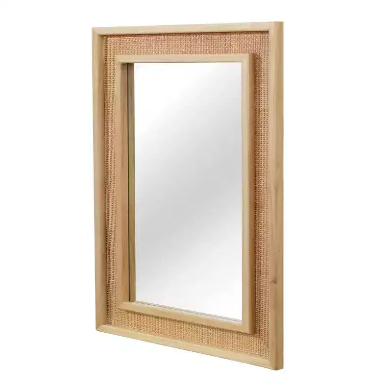 Specchio da parete decorativo rettangolare in rattan 24 x 36 con cornice in legno, specchio decorativo in stile rustico per bagno, ingresso o arredamento della casa