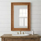 Specchio da parete decorativo rettangolare in rattan 24 x 36 con cornice in legno, specchio decorativo in stile rustico per bagno, ingresso o arredamento della casa