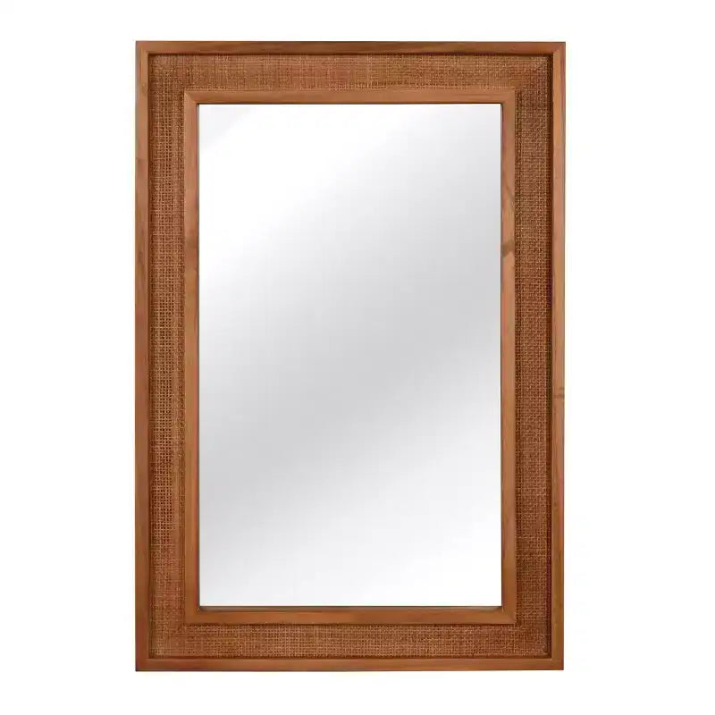 Specchio da parete decorativo rettangolare in rattan 24 x 36 con cornice in legno, specchio decorativo in stile rustico per bagno, ingresso o arredamento della casa