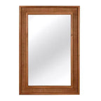 Specchio da parete decorativo rettangolare in rattan 24 x 36 con cornice in legno, specchio decorativo in stile rustico per bagno, ingresso o arredamento della casa