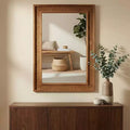 24 x 36 Rectangular Rattan Decorative Wall Mirror with Wood Frame, Farmhouse Accent Mirror for Bathroom, Entryway, or Home Dcor-Panipeachy
