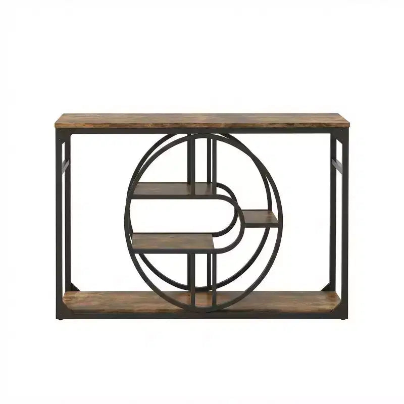 55 Entryway Console Table with 5-Tier Storage, Industrial Sofa Table with O-Shaped Metal Frame for Hallway & Living Room