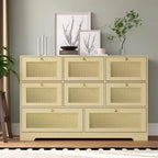Cassettiera Moderna Bohemien in Rattan a 6 Cassetti, Comò in Vimini con Gambe in Legno Massello, Organizzatore Autoportante per Camera da Letto e Soggiorno