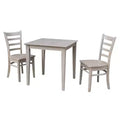 3pc Solid Wood 30"x30" Dining Table and 2 Emily Chairs Washed Gray Taupe - International Concepts: Parawood, Square, Non-Extension
