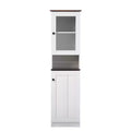 Baxton Studio Lauren TwoTone and Buffet and Hutch Kitchen Cabinet White/Dark Brown: Transitional Style, 5 Fixed Shelves