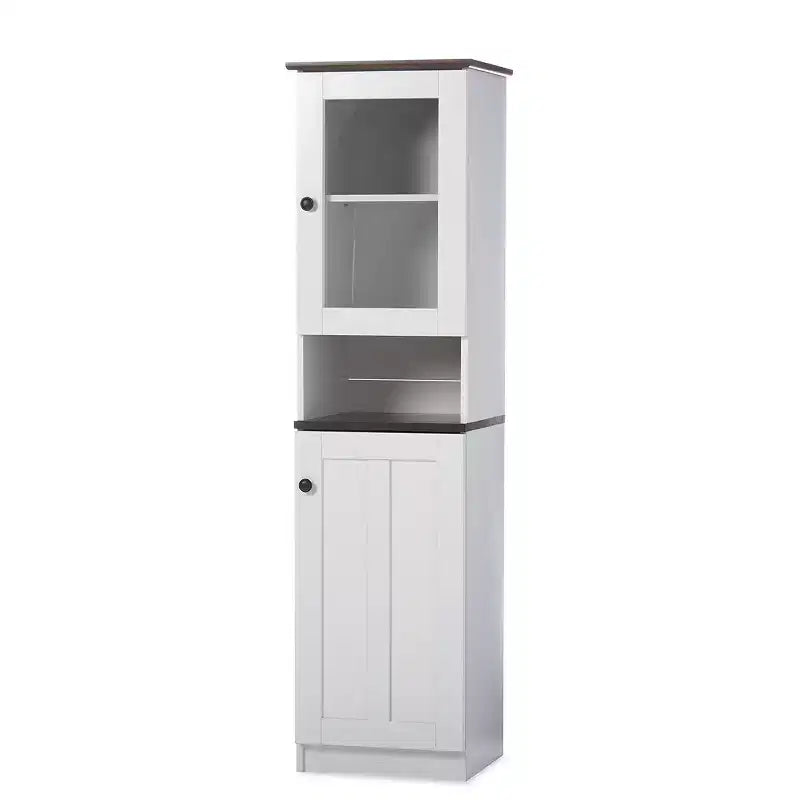 Madia e credenza da cucina Lauren TwoTone Bianco/Marrone scuro: stile transizionale, 5 ripiani fissi