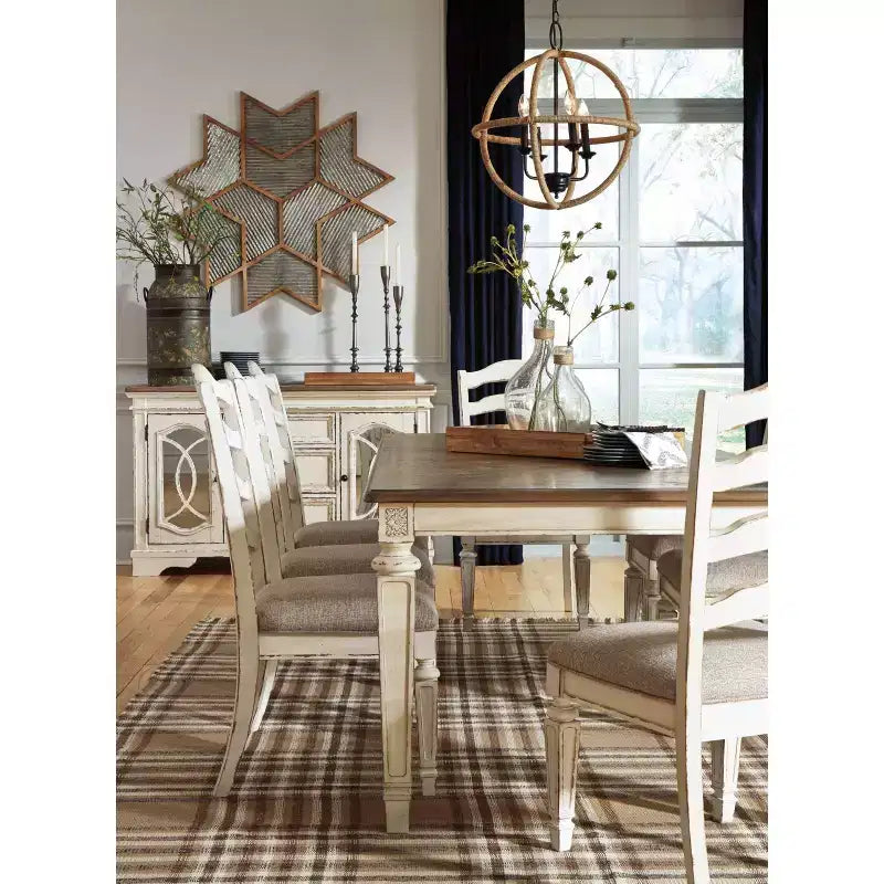 Tavolo da pranzo allungabile rettangolare Realyn bianco anticato: 8 posti, stile country francese