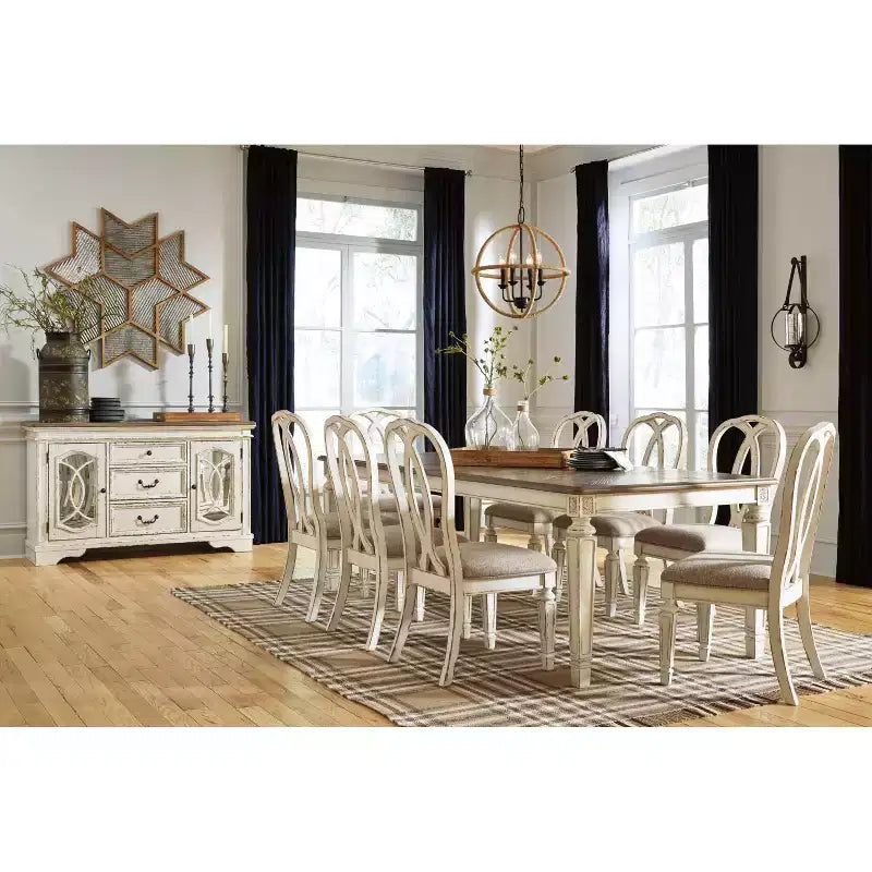 Tavolo da pranzo allungabile rettangolare Realyn bianco anticato: 8 posti, stile country francese