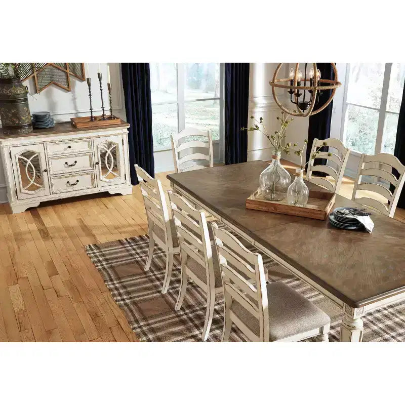 Tavolo da pranzo allungabile rettangolare Realyn bianco anticato: 8 posti, stile country francese