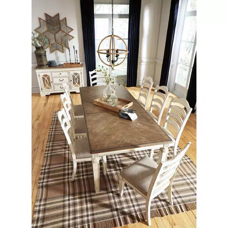 Tavolo da pranzo allungabile rettangolare Realyn bianco anticato: 8 posti, stile country francese