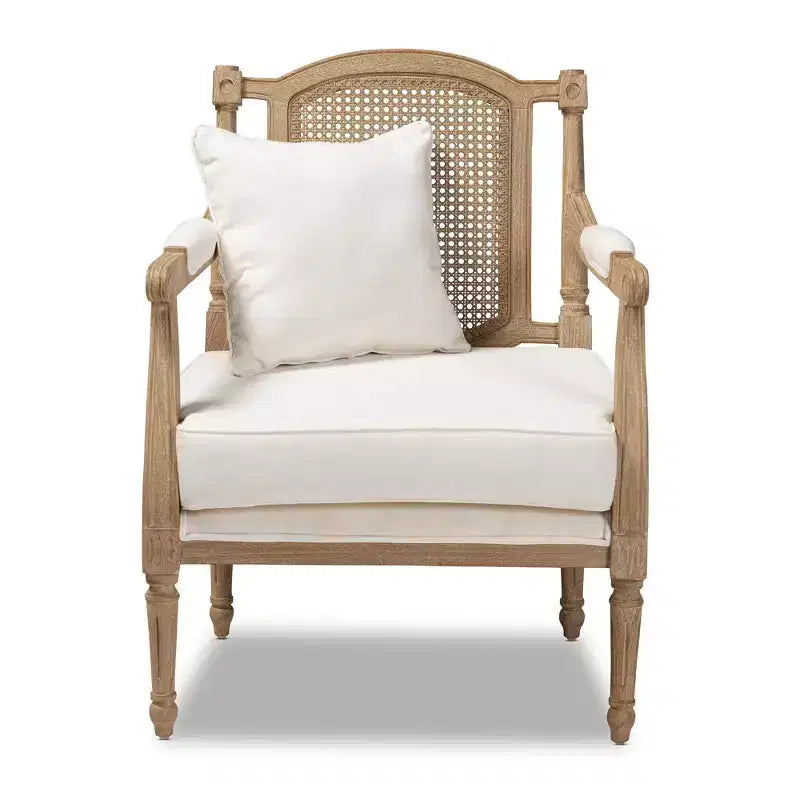 Sedia d'Appoggio Clemence Imbottita in Legno Bianco Decapato Avorio/Rovere
