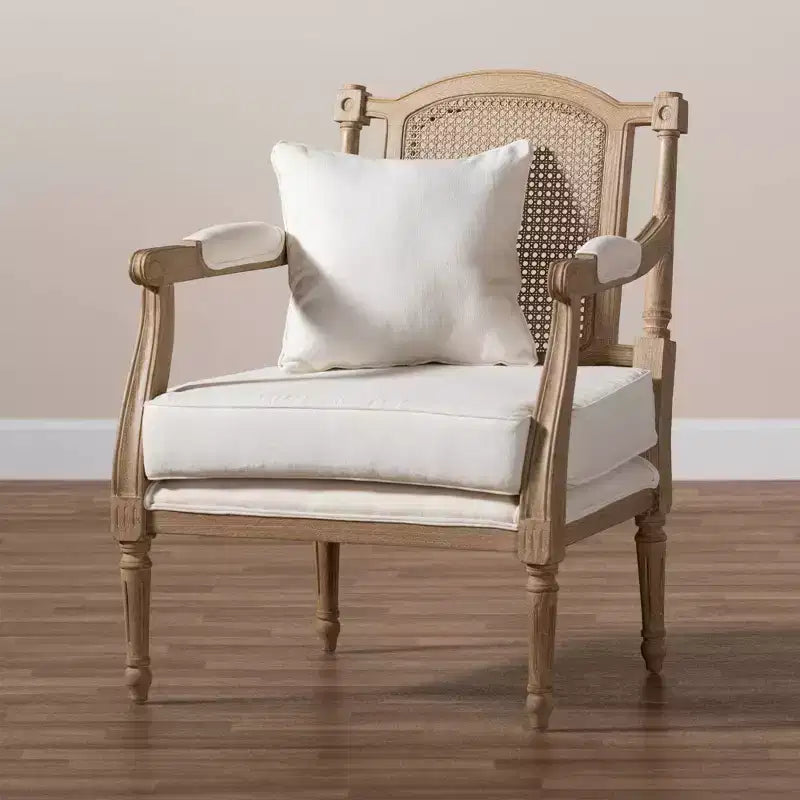 Sedia d'Appoggio Clemence Imbottita in Legno Bianco Decapato Avorio/Rovere