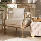 Sedia d'Appoggio Clemence Imbottita in Legno Bianco Decapato Avorio/Rovere