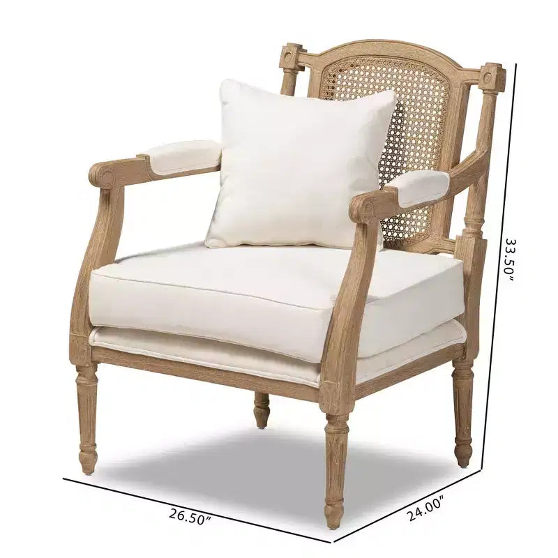 Sedia d'Appoggio Clemence Imbottita in Legno Bianco Decapato Avorio/Rovere