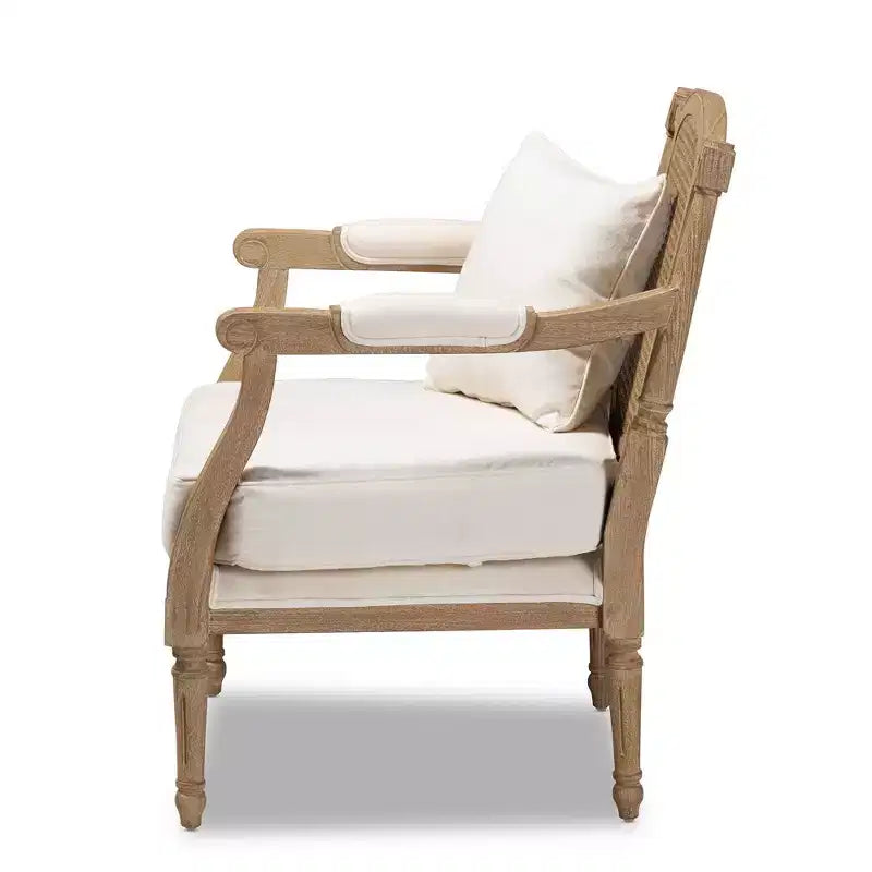 Sedia d'Appoggio Clemence Imbottita in Legno Bianco Decapato Avorio/Rovere