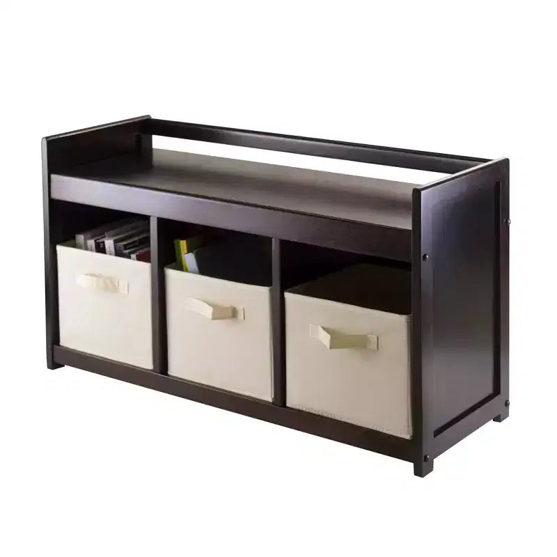 Panca da Ingresso Addison con Cesti Pieghevoli in Tessuto Espresso/Beige: Organizzatore da Ingresso, Seduta da Foyer