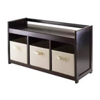 Panca da Ingresso Addison con Cesti Pieghevoli in Tessuto Espresso/Beige: Organizzatore da Ingresso, Seduta da Foyer