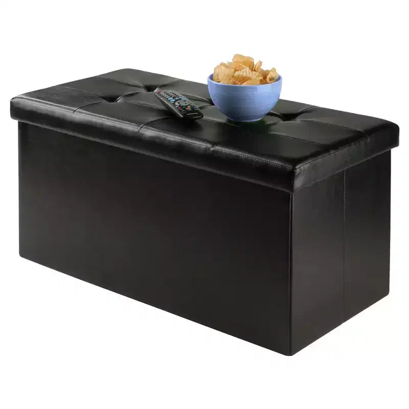 29,92" Pouf contenitore Ashford con sgabelli a scomparsa in similpelle nera