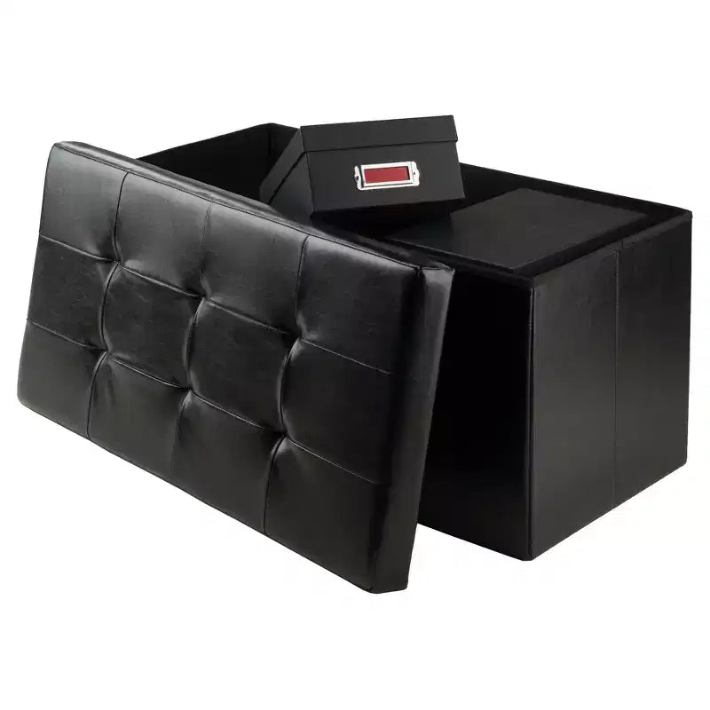 29,92" Pouf contenitore Ashford con sgabelli a scomparsa in similpelle nera