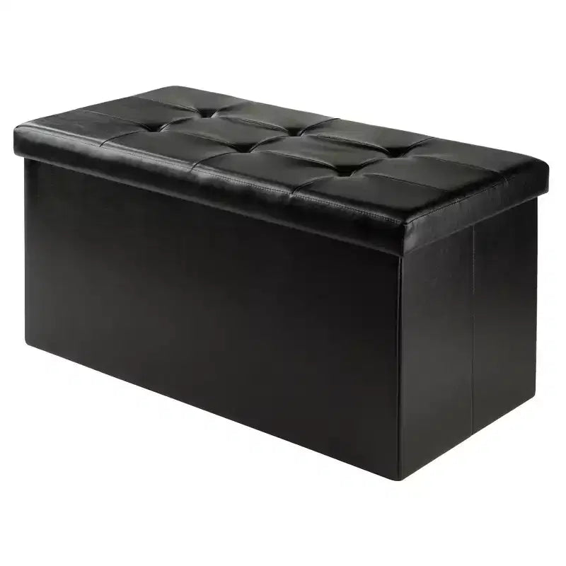 29,92" Pouf contenitore Ashford con sgabelli a scomparsa in similpelle nera