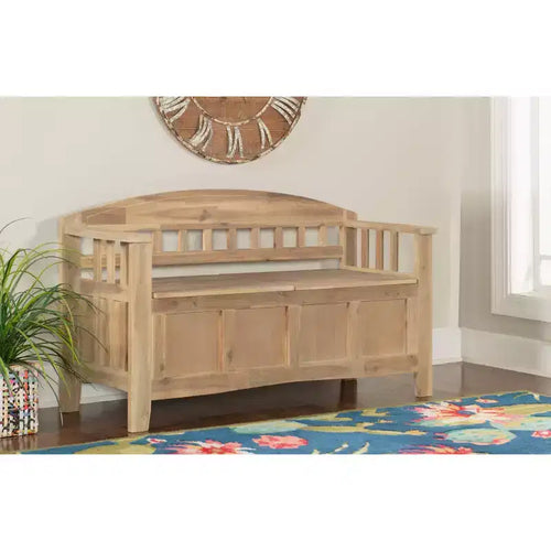 Linon 132.1 cm Aria Traditional Washed Split Seat Solid Wood Storage Bench Brown: Entryway Furniture with Back