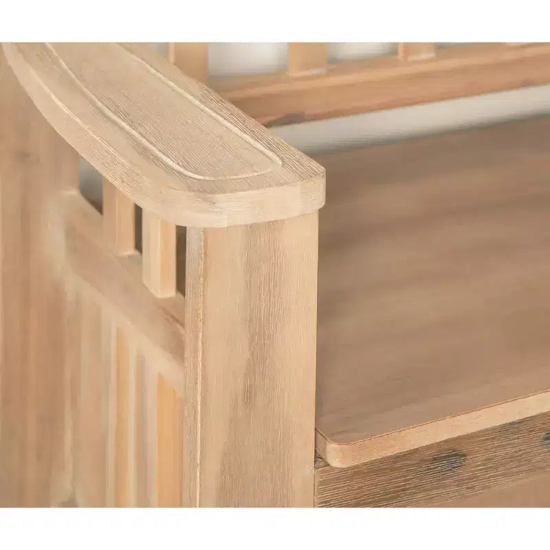 Panca contenitore da 52" Aria Traditional in legno massello con seduta spaccata e finitura lavata, marrone: Mobile da ingresso con schienale
