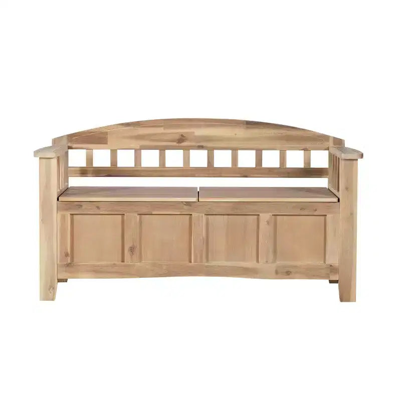 Panca contenitore da 52" Aria Traditional in legno massello con seduta spaccata e finitura lavata, marrone: Mobile da ingresso con schienale