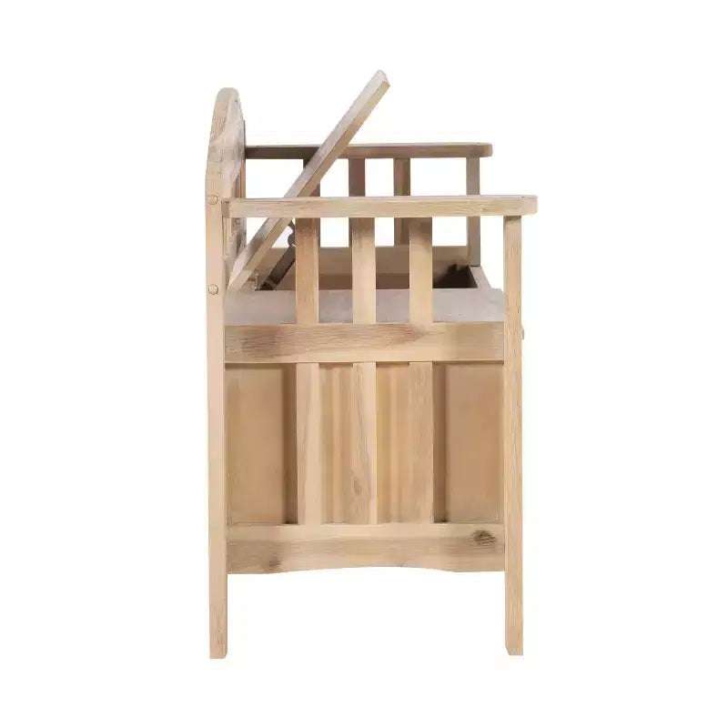 Panca contenitore da 52" Aria Traditional in legno massello con seduta spaccata e finitura lavata, marrone: Mobile da ingresso con schienale