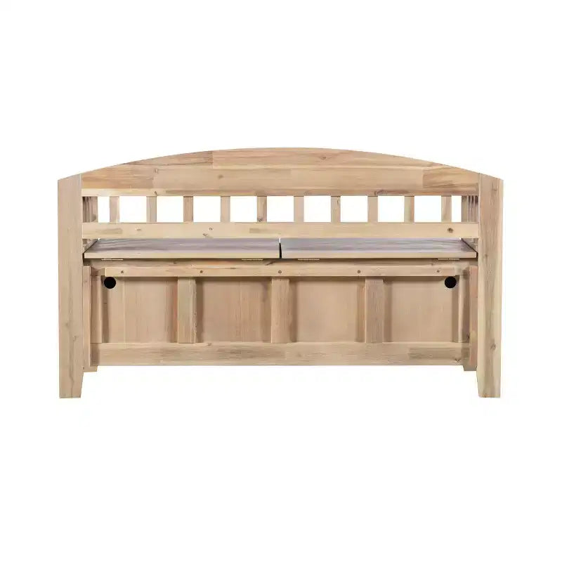 Panca contenitore da 52" Aria Traditional in legno massello con seduta spaccata e finitura lavata, marrone: Mobile da ingresso con schienale