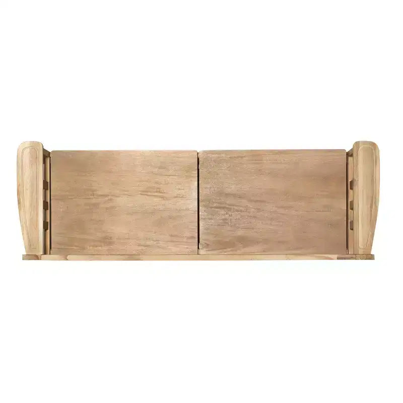 Panca contenitore da 52" Aria Traditional in legno massello con seduta spaccata e finitura lavata, marrone: Mobile da ingresso con schienale