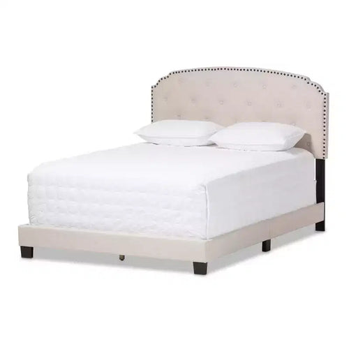 193 × 203 cm Lexi Modern and Contemporary Fabric Upholstered Bed Light Beige - Baxton Studio: Rubberwood & MDF Frame, Polyester Fill