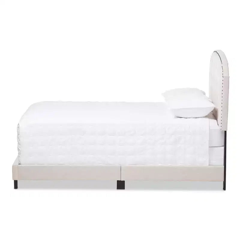 Letto imbottito in tessuto King Lexi moderno e contemporaneo, beige chiaro