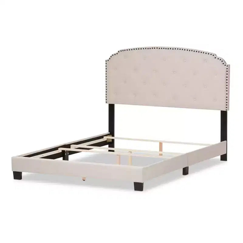 Letto imbottito in tessuto King Lexi moderno e contemporaneo, beige chiaro